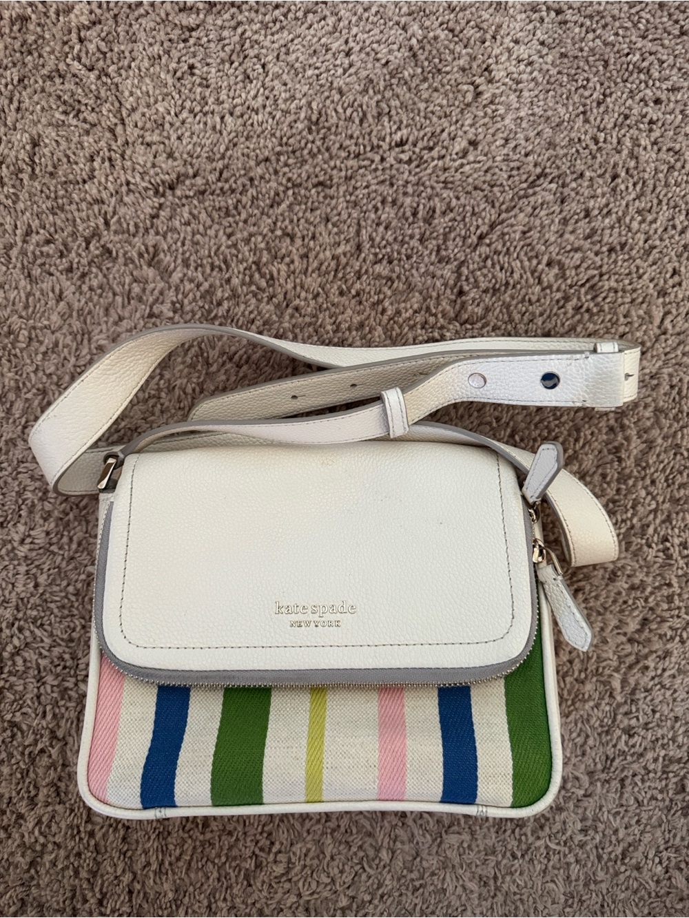 kate spade Cream Leather Crossbody with Multicolor Stripe Accent